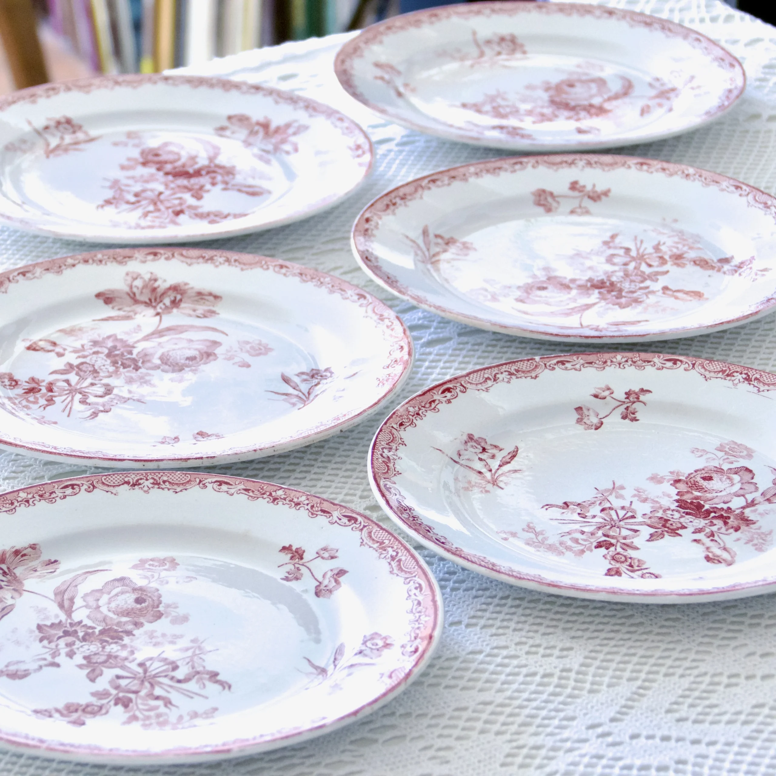 6 assiettes plates Sarreguemines "Fontanges" - terre de fer rose – Image 3