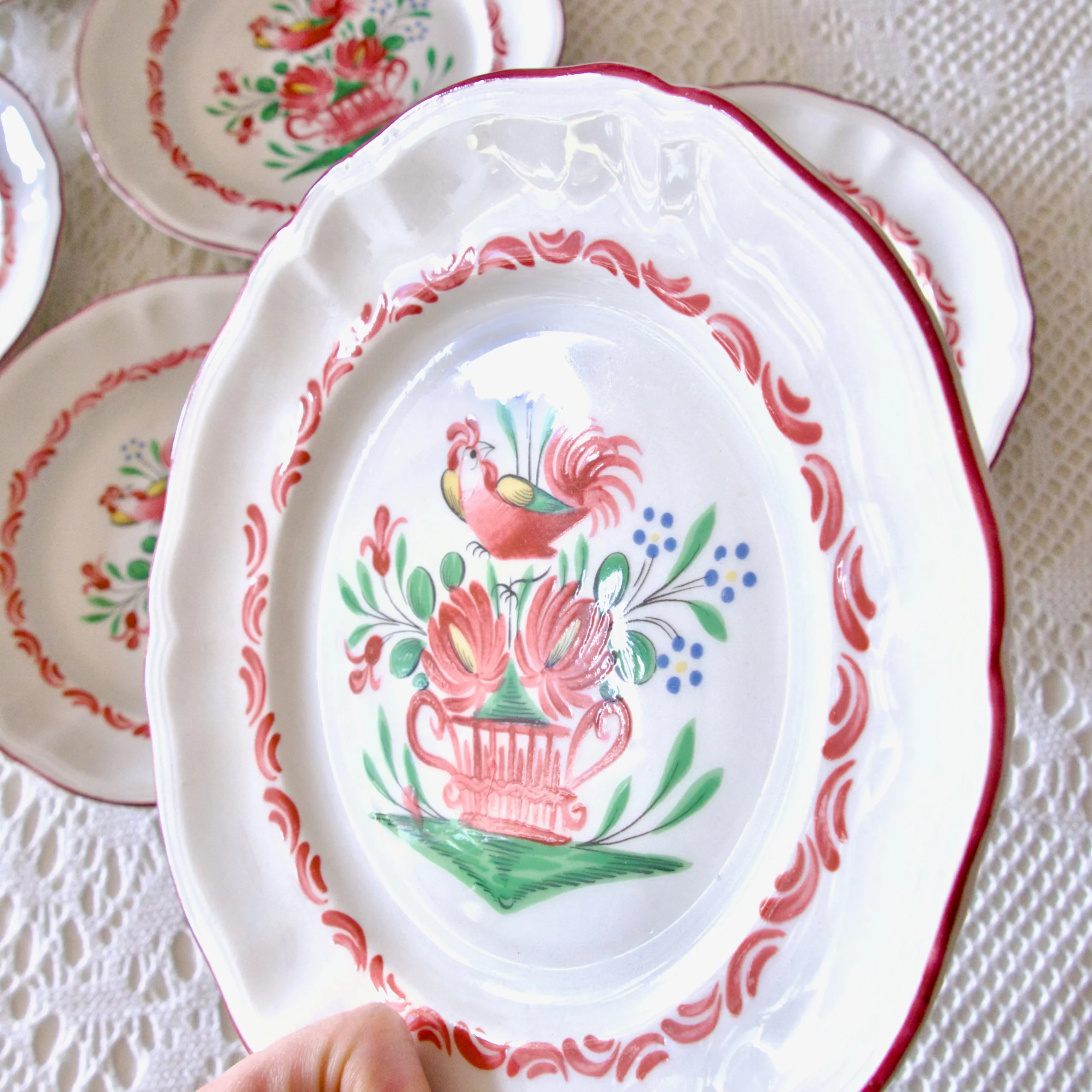 6 assiettes à dessert anciennes St Clément décor coq – Image 4
